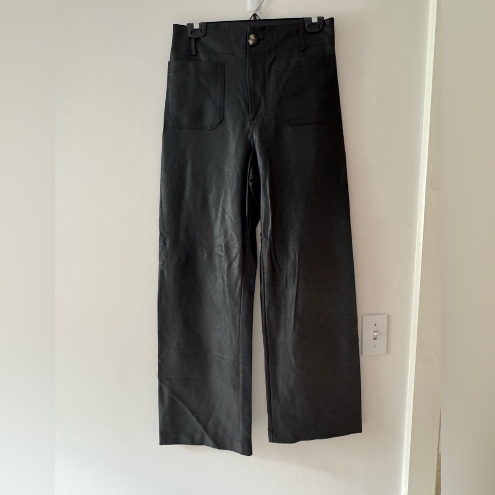 Anthro Maeve Colette Wide Leg Vegan Leather Pants - Picture 3 of 16